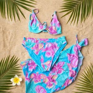 Kenny Flowers Watercolors Orchid Bikini Set + Sarong M Tropical Resort